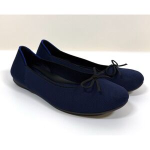 Rothy's Navy Blue The Ballet Flat Women's Size 7.5 Knit Shoes Bow Classic EUC